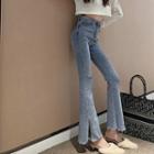 Frayed Hem Slit Ripped Boot Cut Jeans