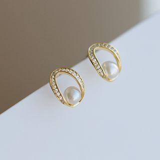 925 Sterling Silver Faux Pearl Rhinestone Earring