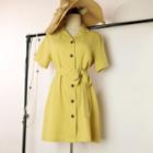 Plain Tie Waist Short-sleeve Dress