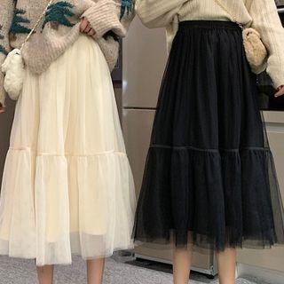 Mesh High-waist A-line Midi Skirt