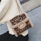 Leopard Fleece Flap Crossbody Bag
