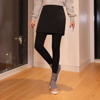 Inset Brushed-fleece Lined Quilted Skirt Leggings