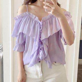 Short-sleeve Cold Shoulder Ruffle Blouse