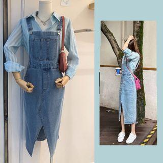 Set: Denim Jumper Dress + Shirt