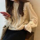 Frilled Trim Dotted Blouse / Cable-knit Vest