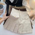 High-waist Corduroy Pleated Skirt