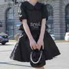 Puff-sleeve Double-breasted Blouse / A-line Skirt