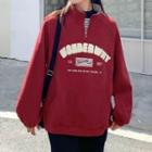 Lettering Embroidered Stand Collar Sweatshirt