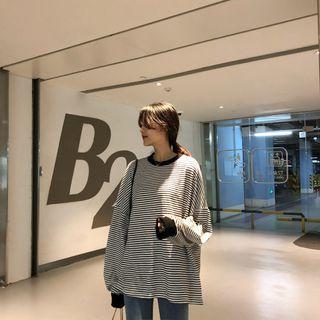 Contrast Trim Long-sleeve Striped T-shirt