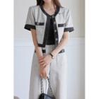 Piped Round-neck Tweed Jacket Ivory - One Size