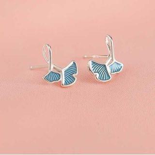 Leaf Sterling Silver Earring 1 Pair - Blue - One Size