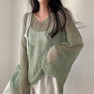 Long Sleeve Mesh Knit Sweater