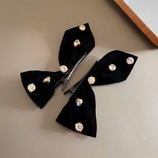 Rhinestone Fabric Hair Clip 1 Pc - Black - One Size