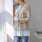 V-neck Cat-embroidered Cardigan
