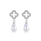 Elegant Fashion Flower And Water Drop Shape Pearl Earrings With Austrian Element Crystal Silver - One Size