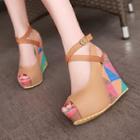 Color Block Ankle Strap Wedge Sandals