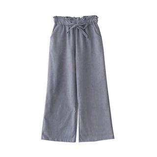 Paperbag Waist Wide-leg Suede Pants