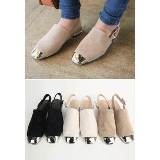 Faux-suede Metal-toe Sling-back Flats