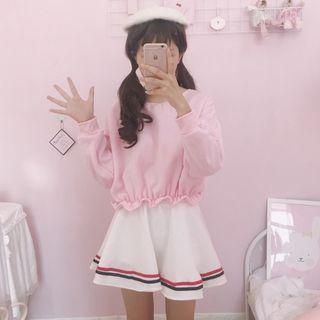 Set : Frill Trim Long-sleeve Top + Mini Skirt