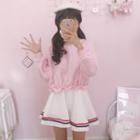 Set : Frill Trim Long-sleeve Top + Mini Skirt