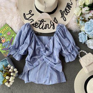 Knot Puff-sleeve Blouse