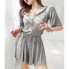 Hooded Zip-front Drawstring-waist Playsuit