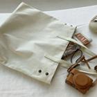 Buttoned Canvas Shopper Bag Ivory - One Size
