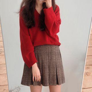 Sweater / Plaid A-line Skirt