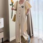 Short-sleeve Buttoned Straight-fit Jumpsuit