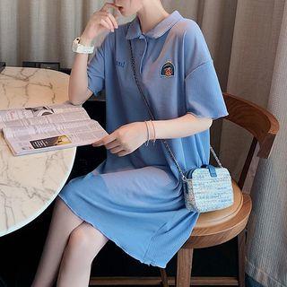 Short-sleeve Applique Polo Collar Dress