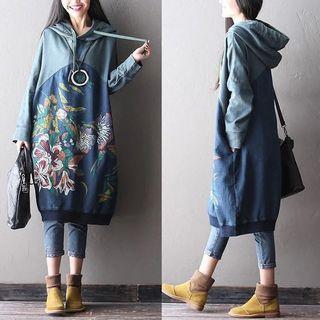 Print Batwing Hoodie Dress