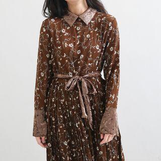 Velvet Panel Floral Print Long Sleeve Dress