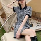Short-sleeve Check Mini A-line Shirtdress Black & White - One Size