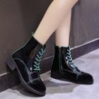 Low-heel Patent Lace-up Short Boots