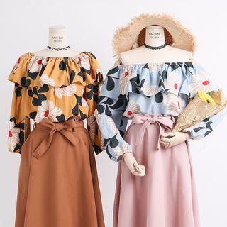 Boatneck Ruffled Print Blouse