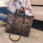 Chain Detail Leopard Tote Bag