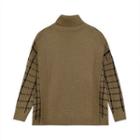 Mock Two-piece Turtleneck Houndstooth Sweater Khaki - One Size