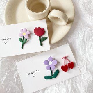 Flower / Cherry Asymmetrical Glaze Earring