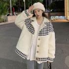 Notch Lapel Houndstooth Panel Single-breasted Jacket