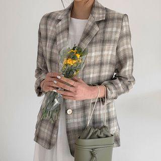 Single-breasted Linen Plaid Blazer
