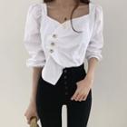 Ruched Cropped Asymmetric Blouse