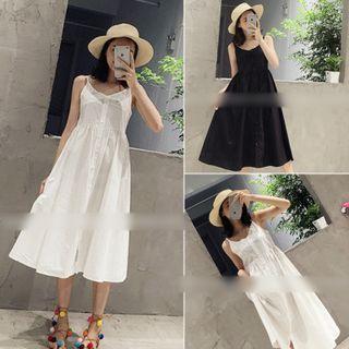 Buttoned Down Spaghetti Strap Midi Dress