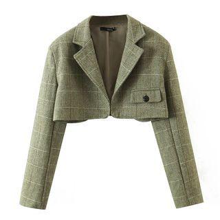 Cropped Open-front Plaid Blazer