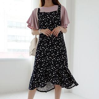 Square-neck Floral Pinafore Dress