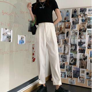 Butterfly Embroidered Short-sleeve T-shirt / Cropped Harem Pants