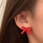 Bow Alloy Earring 1 Pair - Earrings - Bow - Silver - Red - One Size