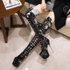 Platform Sequined Lace-up Thigh High Stiletto Boots