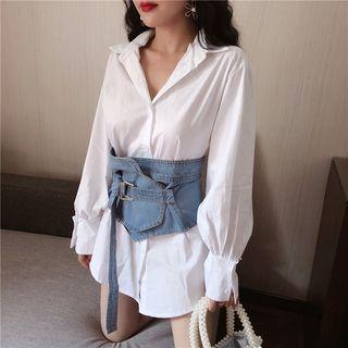 Balloon-sleeve Shirt With Denim Belt