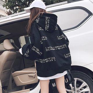 Fleece-lining Lettering Printed Hoodie