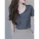 Set: Short-sleeve Scoop Neck T-shirt + Pencil Skirt